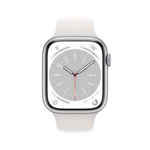 Apple Watch Series 8 [GPS + Cellular 45 mm] Smart Watch w/Silver Aluminium Case with White Sport Band.