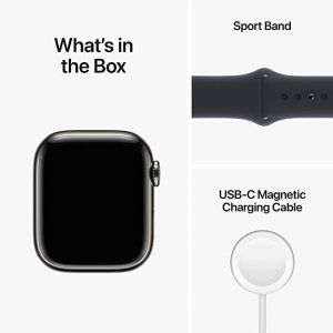 Apple Watch Series 8 [GPS + Cellular 41 mm] Smart Watch w/Graphite Stainless Steel Case with Midnight Sport Loop.