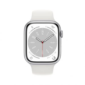 Apple Watch Series 8 [GPS 45 mm] Smart Watch w/Silver Aluminium Case with White Sport Band.