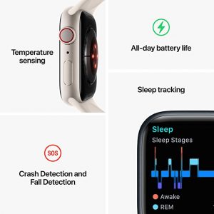 Apple Watch Series 8 [GPS 45 mm] Smart Watch w/Silver Aluminium Case with White Sport Band.