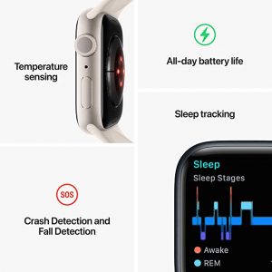 Apple Watch Series 8 [GPS 41 mm] Smart Watch w/Silver Aluminium Case with White Sport Band.