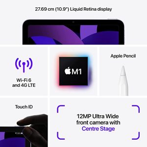 Apple 2022 iPad Air M1 Chip (10.9-inch/27.69 cm, Wi-Fi + Cellular, 64GB) – Purple (5th Generation)