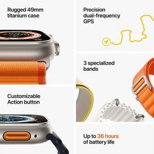 Apple Watch Ultra [GPS + Cellular 49 mm] Smart Watch w/Rugged Titanium Case & Midnight Ocean Band.