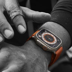 Apple Watch Ultra [GPS + Cellular 49 mm] Smart Watch w/Rugged Titanium Case & Orange Alpine Loop Medium.