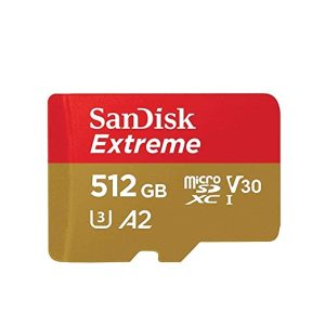 SanDisk Extreme uSD,160MB/s R, 90MB/s W,C10,UHS,U3,V30,A2, 512GB, for 4K Video on Smartphones, Action Cams & Drones
