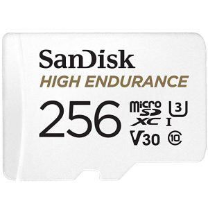 SanDisk 256GB High Endurance Video microSDXC Card with Adapter for Dash Cam and Home Monitoring Surveillance Systems – C10, U3, V30, 4K UHD, Micro SD Card – SDSQQNR-256G-GN6IA