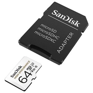 SanDisk 64GB High Endurance Video MicroSDXC Card with Adapter for Dash Cam and Home Monitoring Surveillance Systems – C10, U3, V30, 4K UHD, Micro SD Card – SDSQQNR-064G-GN6IA