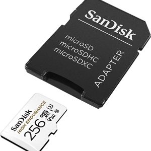 SanDisk 256GB High Endurance Video microSDXC Card with Adapter for Dash Cam and Home Monitoring Surveillance Systems – C10, U3, V30, 4K UHD, Micro SD Card – SDSQQNR-256G-GN6IA