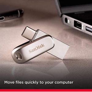 SanDisk Ultra Dual Drive Luxe USB 3.0, USB 2.0 Type-C 256GB, Metal Pendrive for Mobile, Silver